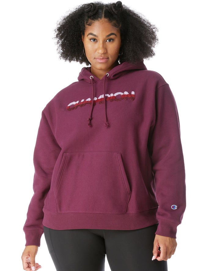 Champion Plus Reverse Weave Ombre Chenille Applique Hoodie Dames - DonkerPaars - Belgie 2748TMGIL